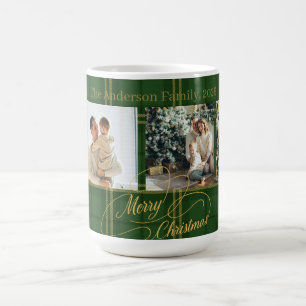 Caneca De Café Cartão de Natal com Foto da Família em Xadrez Verd