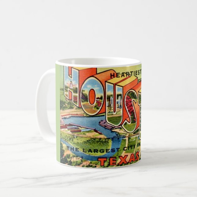 Caneca De Café Cartão postal antigo de Houston Texas (Frente Esquerda)