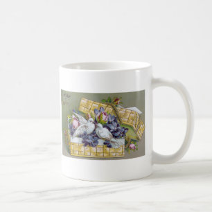 Caneca De Café Cartão postal antigo de Pomba de Aniversário e Ces