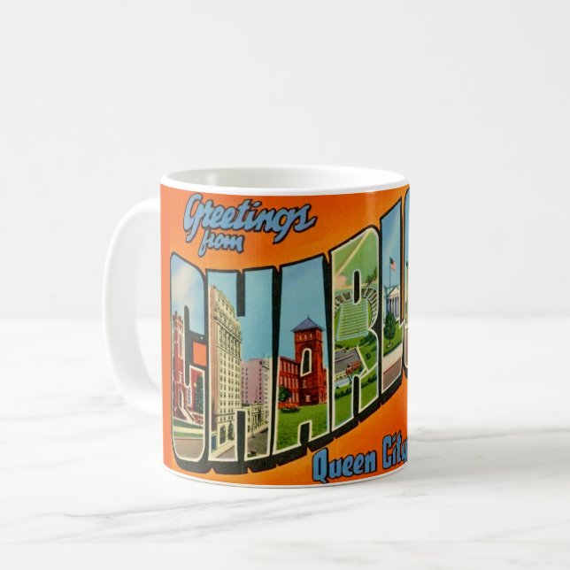 Caneca De Café Cartão-postal Charlotte NC (Frente Esquerda)