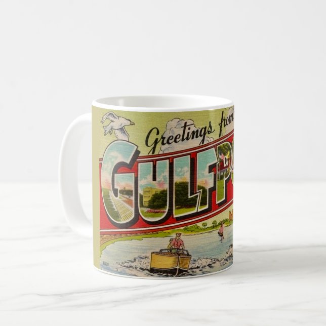 Caneca De Café Cartão postal de saudações Gulfport Mississippi (Frente Esquerda)