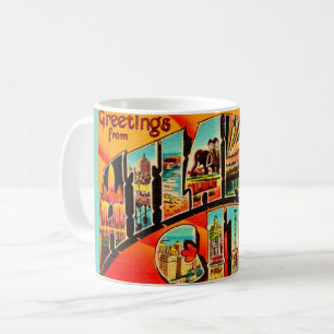 Caneca De Café Cartão postal de saudações Retro Atlantic City NJ