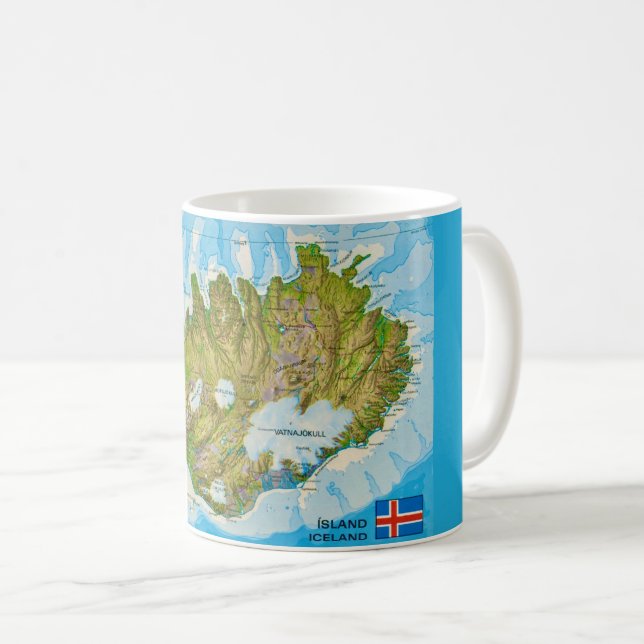Caneca De Café Cartão postal do mapa da Islândia (Frente Esquerda)