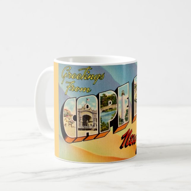 Caneca De Café Cartão postal NJ Retro Cape May (Frente Esquerda)