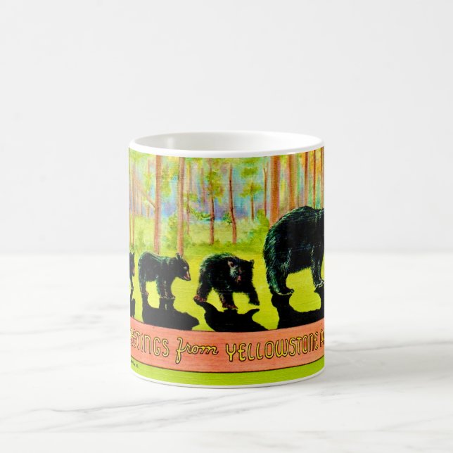 Caneca De Café Cartão-postal Vintage Yellowstone Bears (Centro)