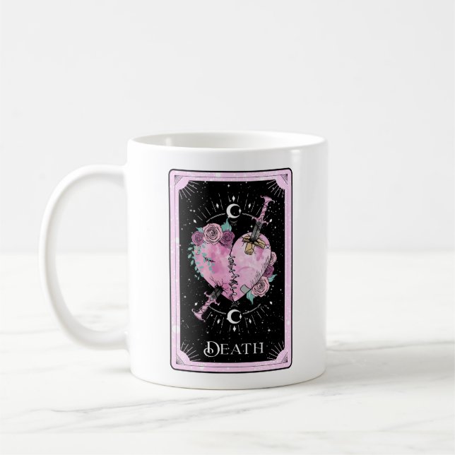 Caneca De Café Cartão Tarot da Morte, Rosa e Testemunha Negra Cel (Esquerda)