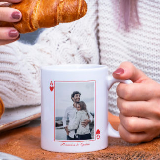 Caneca De Café cartas de baralho foto coração amor ás simples