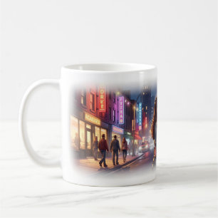 Caneca De Café Cartaz Cidade Amor e Noites de Neon