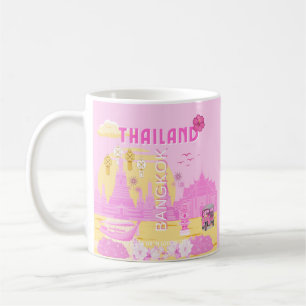 Caneca De Café Cartaz de Viagem Bangkok Tailândia   Arte Retro Ro