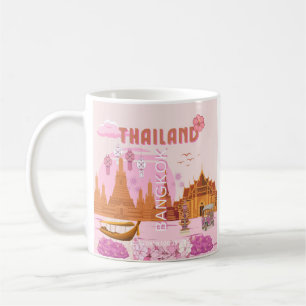 Caneca De Café Cartaz de Viagem Boho Retro Banguecoque Tailândia