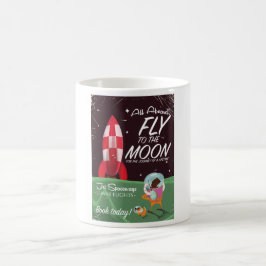 Caneca De Café Cartaz de viagem de desenho animado de voo lunar r