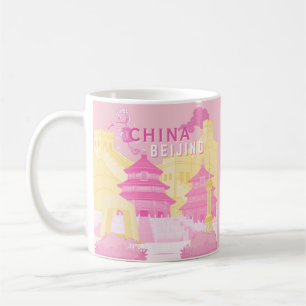 Caneca De Café Cartaz de Viagem de Pequim China   Arte Rosa e Ama