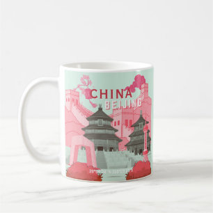 Caneca De Café Cartaz de Viagem de Pequim China Arte Verde Ment