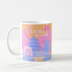 Caneca De Café Cartaz de Viagem de Pequim China Pastel Rosa & A