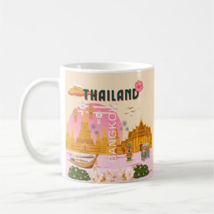 Caneca De Café Cartaz de Viagem Retro Vintage Banguecoque Tailând