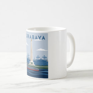 Caneca De Café Cartaz de Viagem Surabaya Indonésia