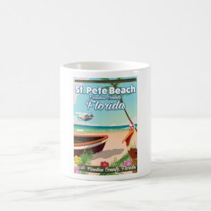 Caneca De Café Cartaz de viagem vintage da Praia de St. Pete Flor