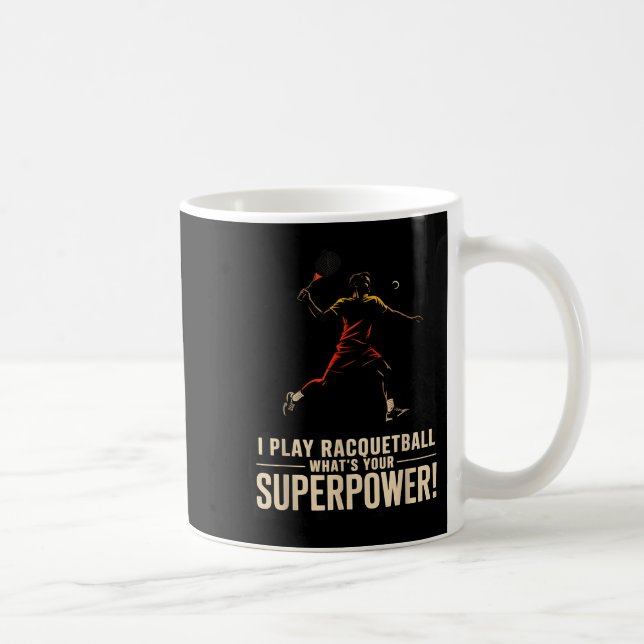 Caneca De Café Cartaz retro de superpoder engraçado de raquetebol (Direita)