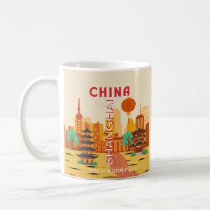 Caneca De Café Cartaz Retro de Viagens Shanghai China