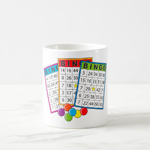 Caneca De Café Cartões Coloridos de Jogo de Bingo com Fichas