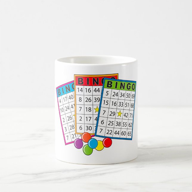 Caneca De Café Cartões Coloridos de Jogo de Bingo com Fichas (Criador carregado)