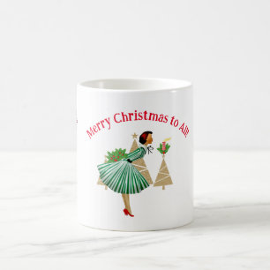 Caneca De Café cartões de natal de dama de 1950
