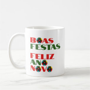 Caneca De Café Cartões de natal de Tipografia Mínima em Português