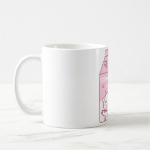 Caneca De Café Cartonagem De Leite De Morango Com Mascote De Vaca