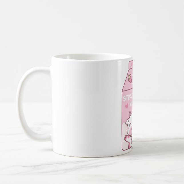 Caneca De Café Cartonagem De Leite De Morango Com Mascote De Vaca (Esquerda)