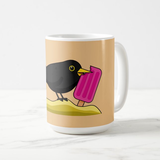 Caneca De Café Cartoon Blackbird Comendo Um Sorvete (Frente Esquerda)
