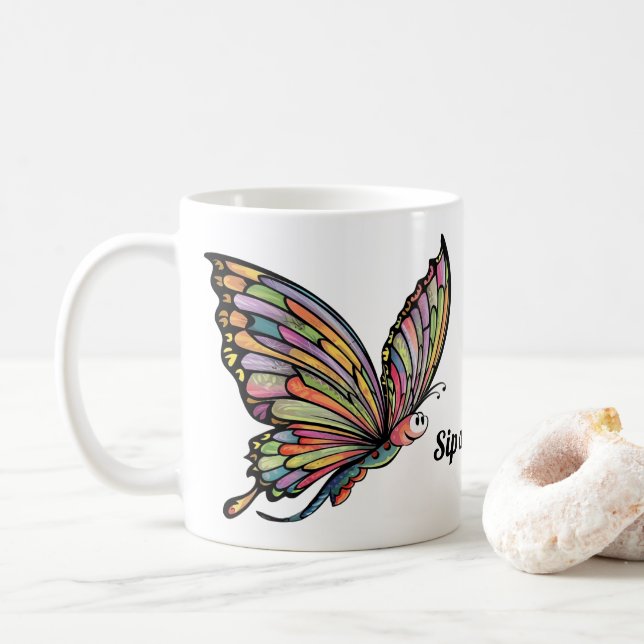 Caneca De Café Cartoon Butterfly Personalizada (Com Donut)