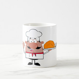 Caneca De Café Cartoon Chef Holding Roast Turkey