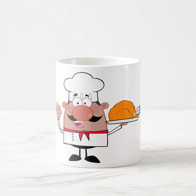 Caneca De Café Cartoon Chef Holding Roast Turkey (Criador carregado)