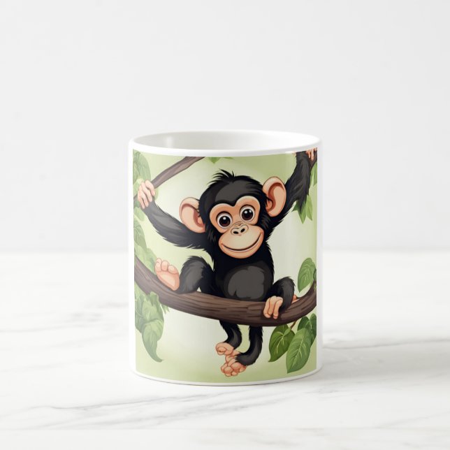 Caneca De Café Cartoon Chimpanzé Engraçado e Bonito (Centro)