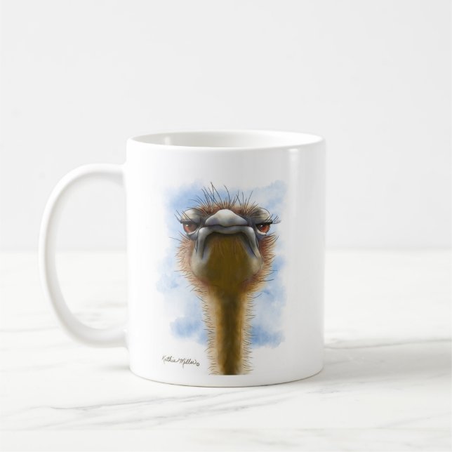 Caneca De Café Cartoon de avestruz indignada (Esquerda)