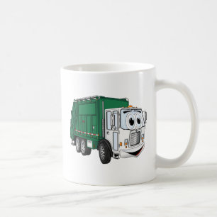 Caneca De Café Cartoon de Caminhão de Lixo Branco Verde