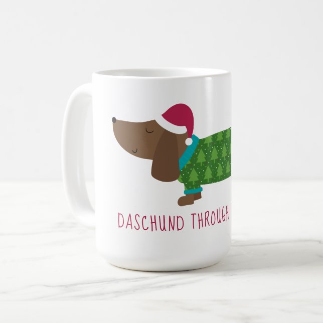 Caneca De Café Cartoon de Daschund na Neve (Frente Esquerda)