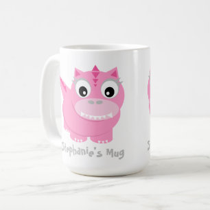 Caneca De Café Cartoon de Dino Kawaii, cor-de-rosa