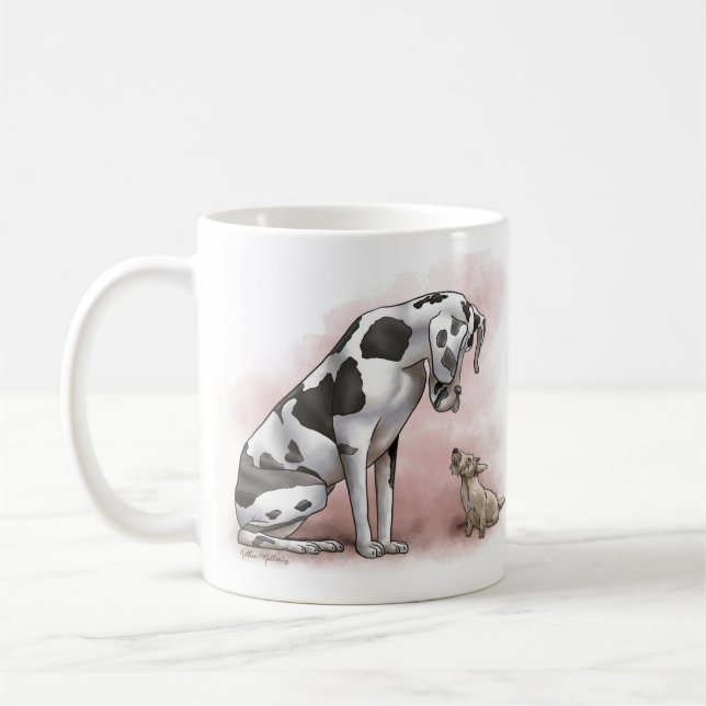 Caneca De Café Cartoon de Dogue Alemão e Terrier Escocês (Esquerda)