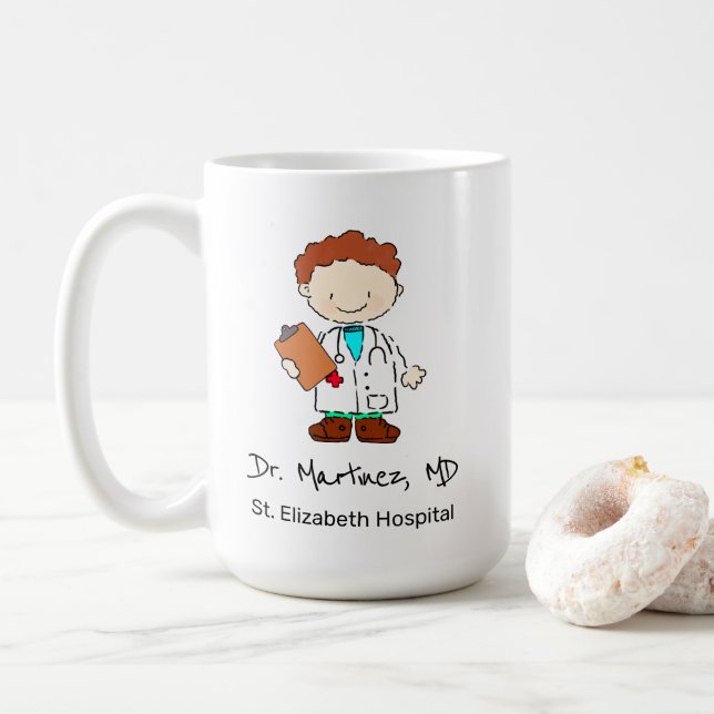 Caneca De Café Cartoon de Ilustração Médica Personalizada Diverti (Com Donut)