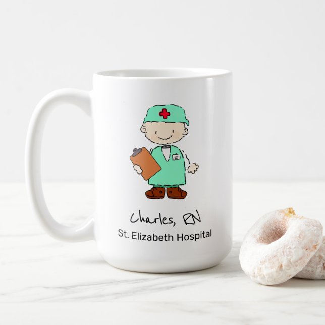 Caneca De Café Cartoon de Ilustração Médica Personalizada Diverti (Com Donut)