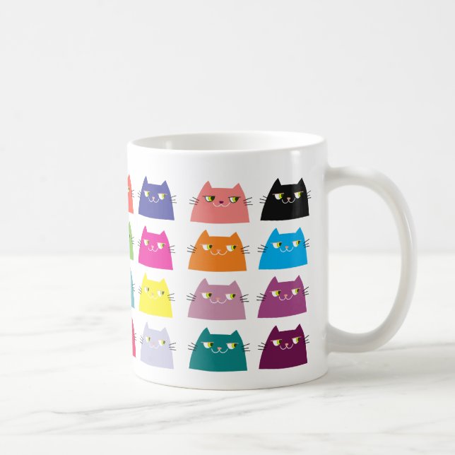 Caneca De Café Cartoon de Padrão de Gato Gordo Engraçado Colorido (Direita)
