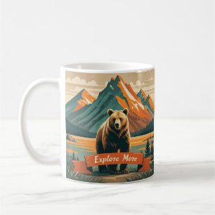 Caneca De Café Cartoon de urso retrô e cordilheira