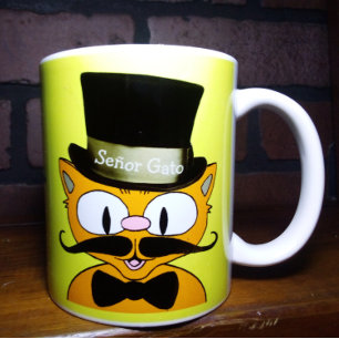 Caneca De Café Cartoon do Senhor Gato Mustache Gato Topo Arco Tie