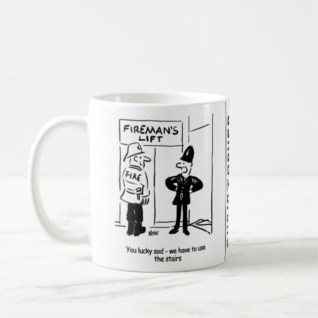 Caneca De Café Cartoon Engraçado Bombeiro e Policial (Esquerda)