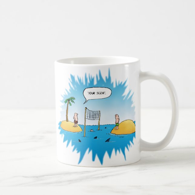 Caneca De Café Cartoon Engraçado de Voleibol de Tubarão (Direita)