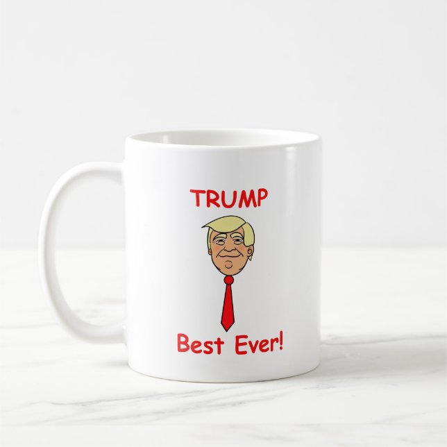 Caneca De Café Cartoon Face Trump com empate - Melhor Nunca (Esquerda)