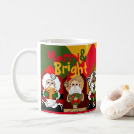 Caneca De Café Cartoon feliz e Brilho Santas Natal Geométrico