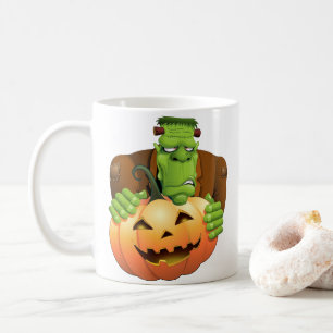 Caneca De Café Cartoon Frankenstein Monster com Pumpkin