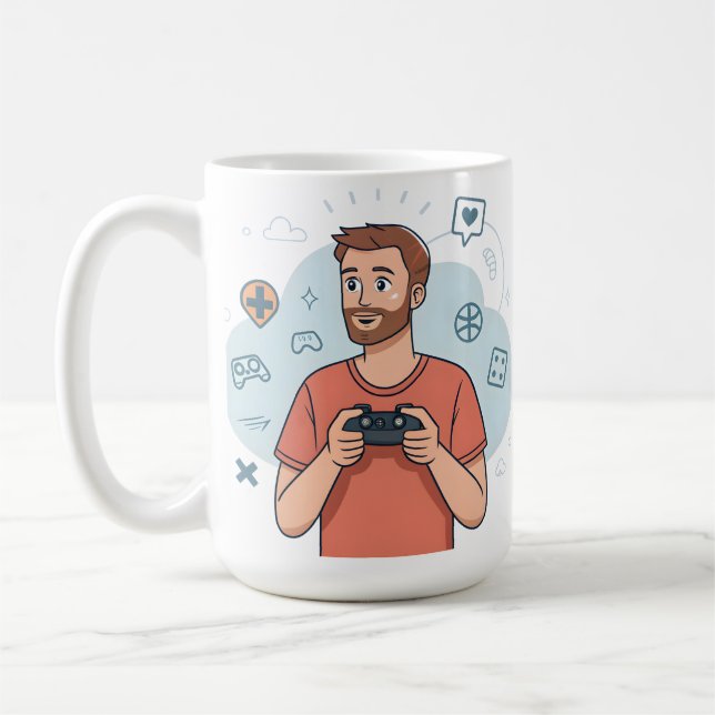 Caneca De Café Cartoon Gamer Character Illustration (Esquerda)